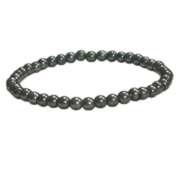 7” steel gray blue 40 solid metal beads stackable stretch bracelet - Picture 1 of 10